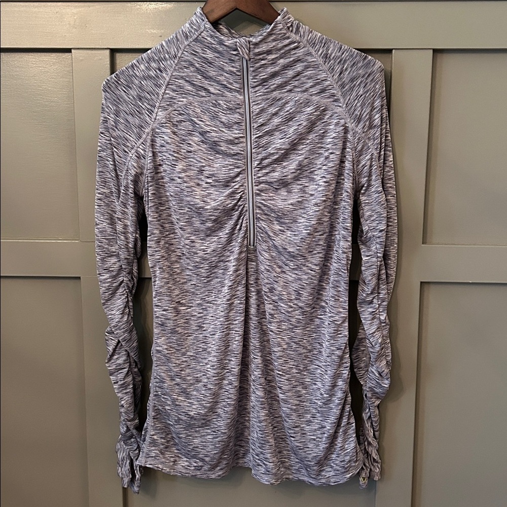 Athleta Mendoza Half Zip Running Pullover Space Dye Gray Ruched Size Small